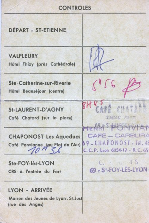 SaintéLyon 1972, Carte de pointage, verso.