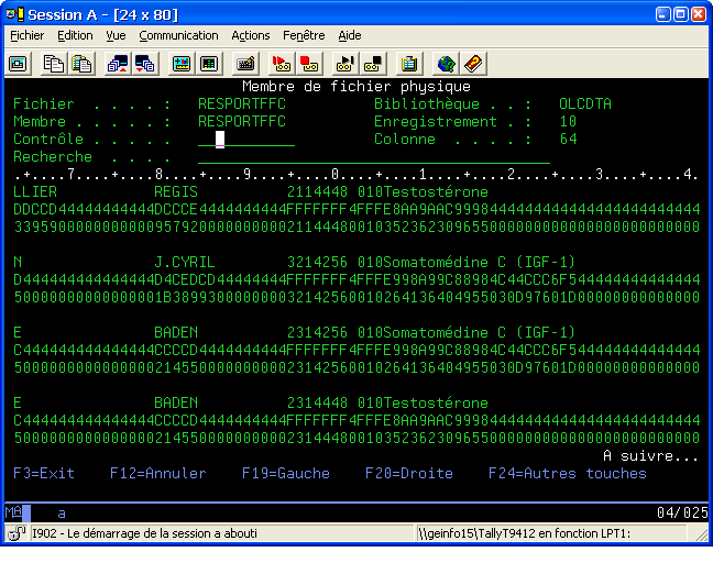 Capture ecran iSeries, dsppfm vue hexadecimale w:648, h:512 Capture ecran iSeries, dsppfm vue hexadecimale